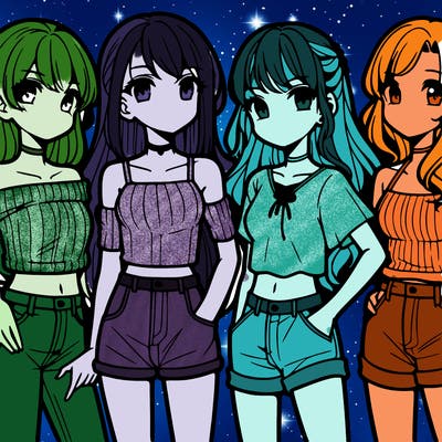 teen manga girls group of 4