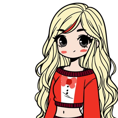 girl with long hair and a crop top with a sweater