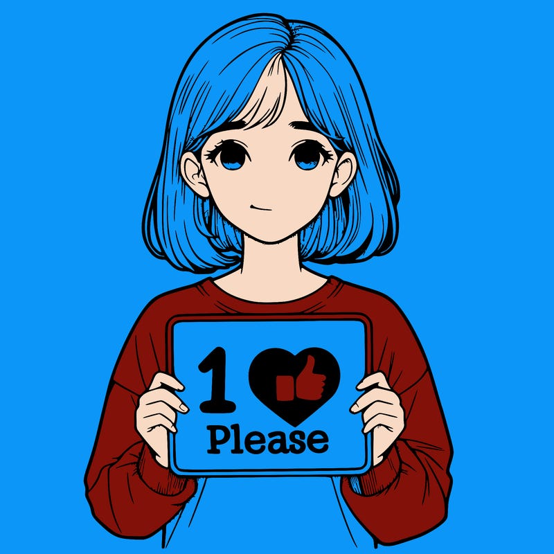 realistic girl holding a sign that says 1 like please