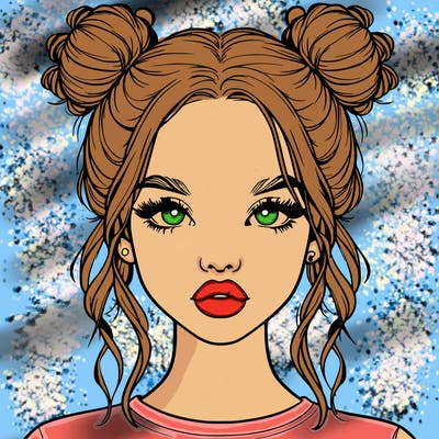 realistic girl with two buns in hair and lips