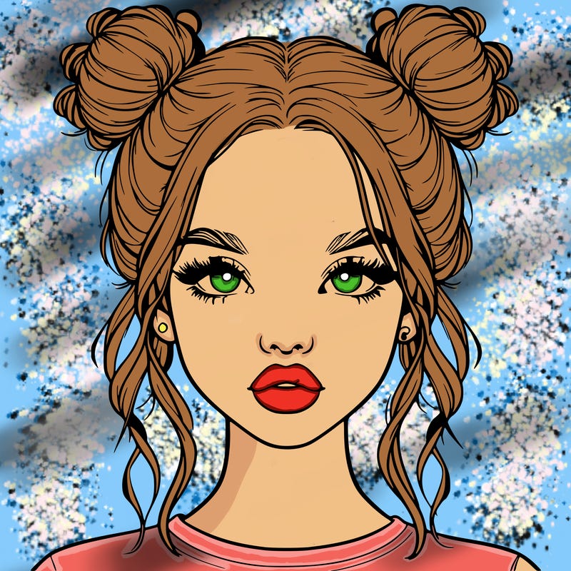 realistic girl with two buns in hair and lips