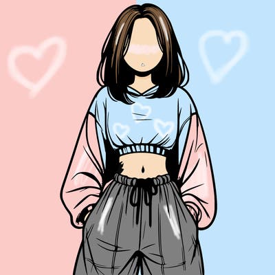 realistic girl faceless with baggy pants and a crop top