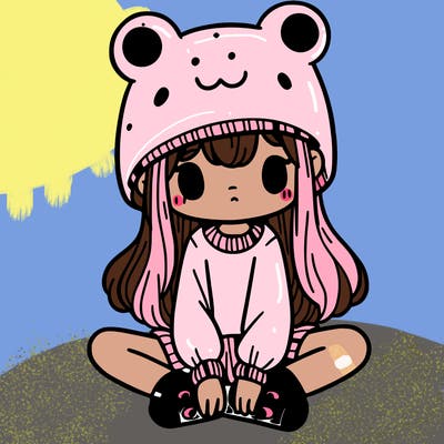 a girl wearing a frog hat and some frog socks