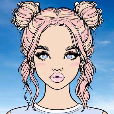realistic girl with two buns in hair and lips