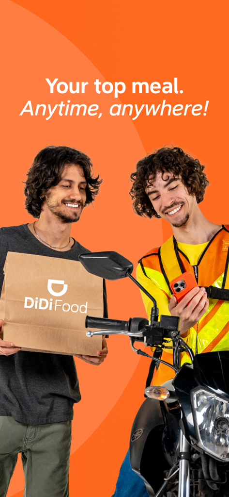 DiDi Food - Food Delivery - A DiDi Food courier on a motorcycle delivering a meal bag to a customer