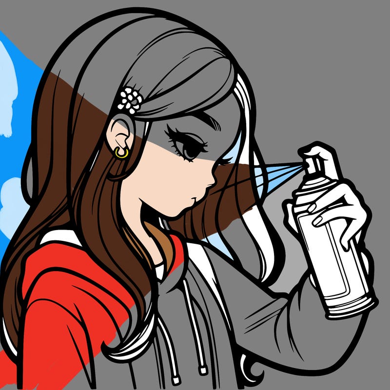 a realistic girl spray painting