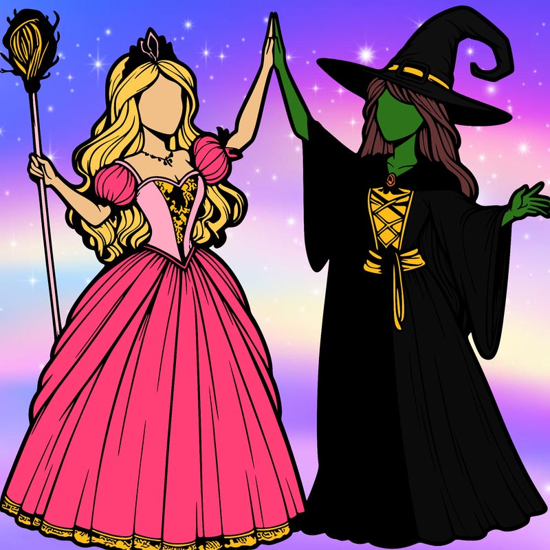 detailed realistic split of a princess and a witch