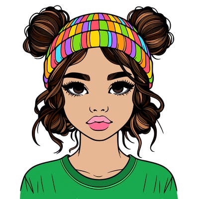 realistic girl with buns in her hair with a beanie on