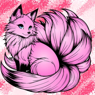 realistic detailed 9 tailed anime fox