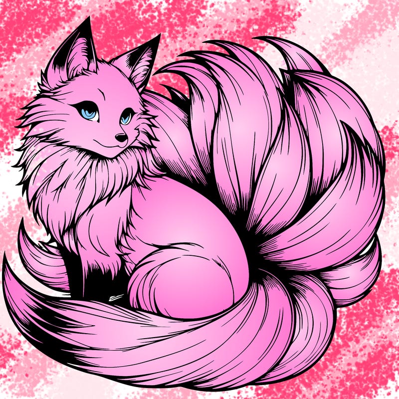 realistic detailed 9 tailed anime fox