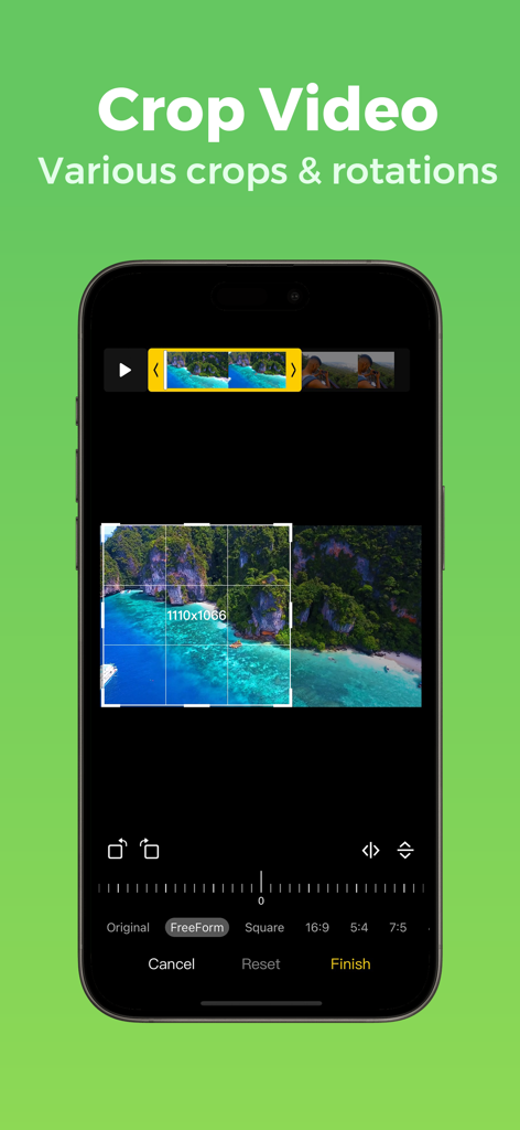 Interfaz de la aplicación Any GIF Maker para recortar y rotar clips de vídeo