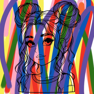 realistic girl with two buns in her hair