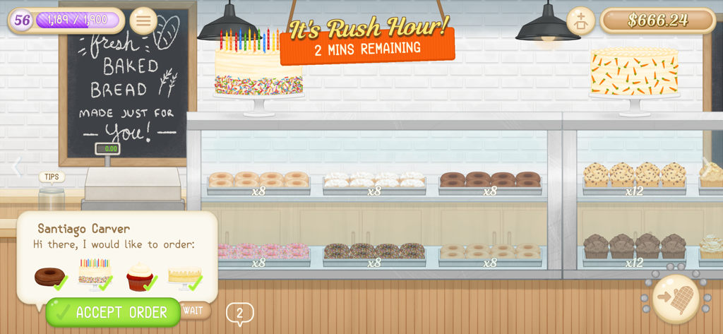 Baker Business 3 - Interior of a virtual bakery shop with display cases filled with donuts and cakes in Baker Business 3