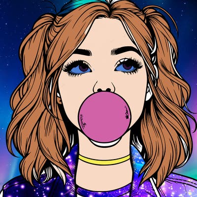 realististic girl blowing bubble -gum