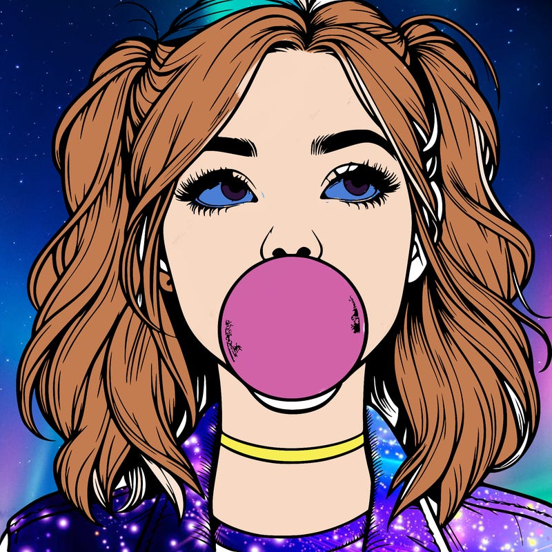 realististic girl blowing bubble -gum