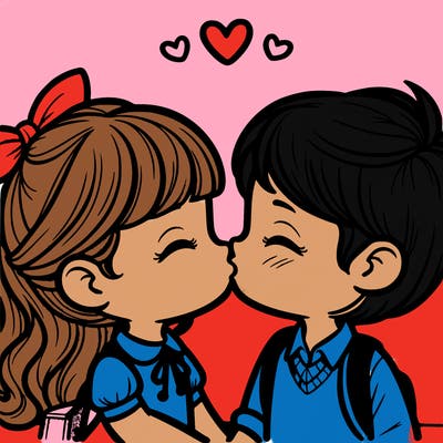 boy and girl kissing