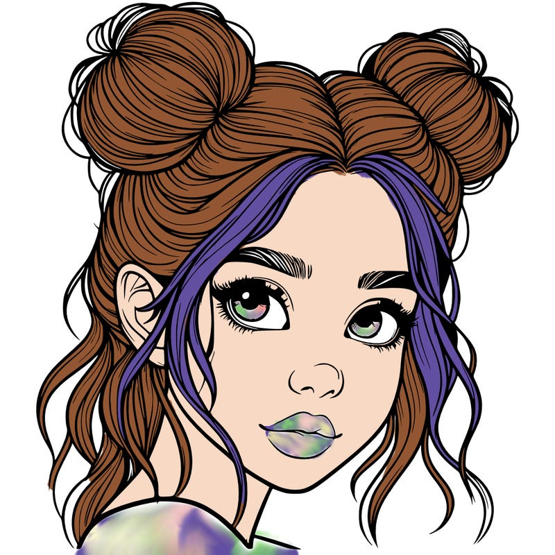 realistic girl with hair buns on her head