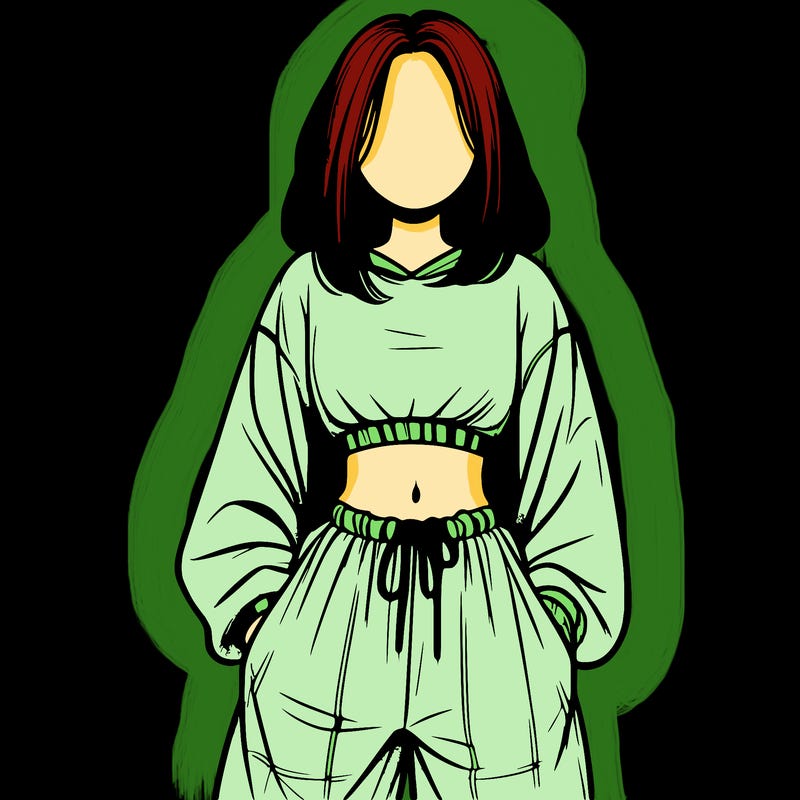 realistic girl faceless with baggy pants and a crop top