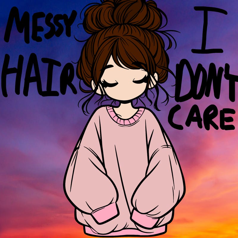 girl with baggy sweatshirt and messy bun