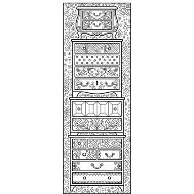 Discover a world of intricate designs with this unique chests of drawers bookmark coloring page. Each drawer offers a new pattern to bring to life with your favorite colors, making it a perfect creative escape.