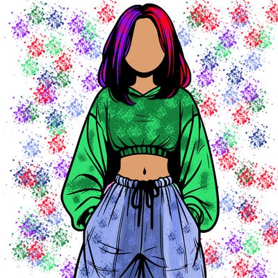 realistic girl faceless with baggy pants and a crop top