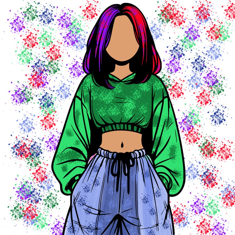 realistic girl faceless with baggy pants and a crop top