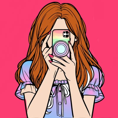 a realistic girl holding her phone taking pictures