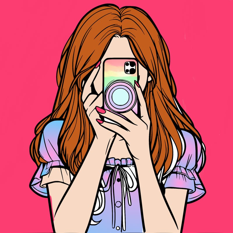 a realistic girl holding her phone taking pictures