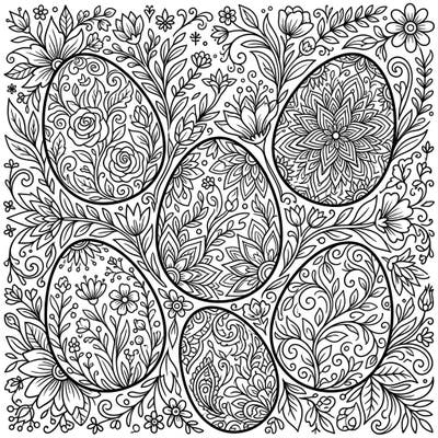 Discover a beautifully detailed coloring page featuring six unique Easter eggs, each adorned with intricate floral and botanical patterns. Designed specifically for teens, this engaging template offers a creative challenge to personalize your Easter celebrations.