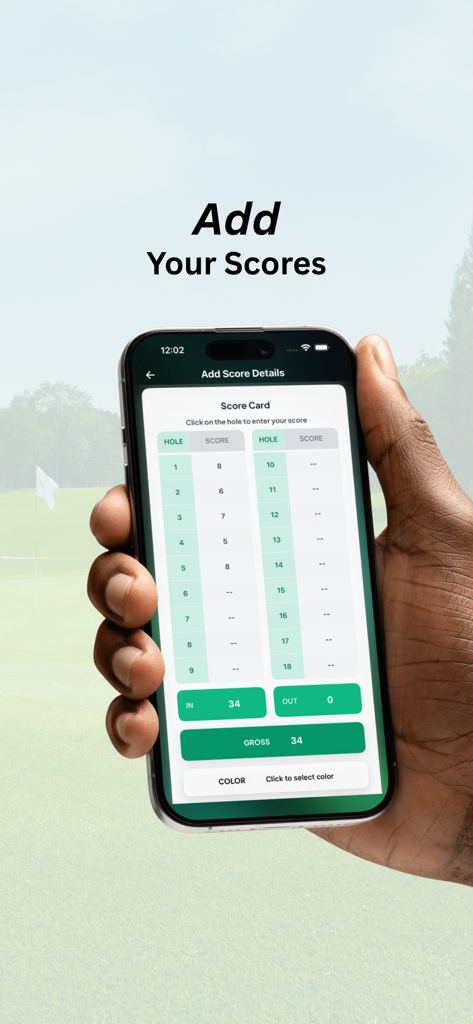 A smartphone showing the score entry interface of the MGA WHS golf app