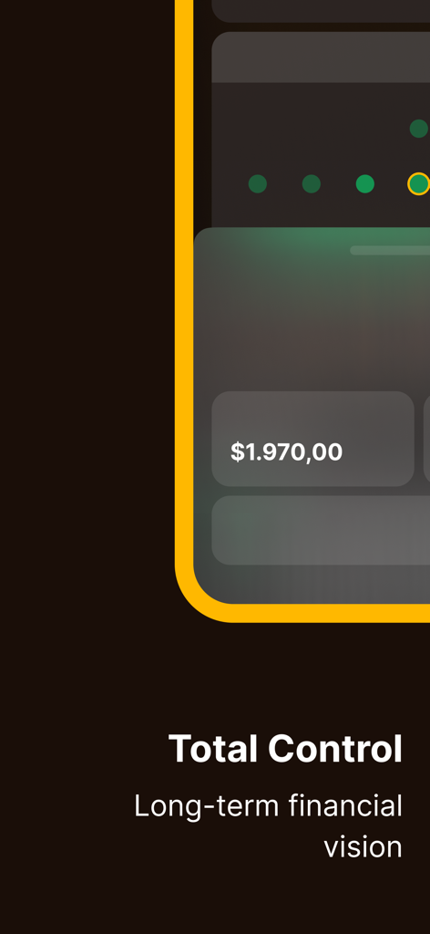 Moni - Budget Planner - Interfaz de la aplicación Moni mostrando el balance financiero y el texto de visión financiera a largo plazo