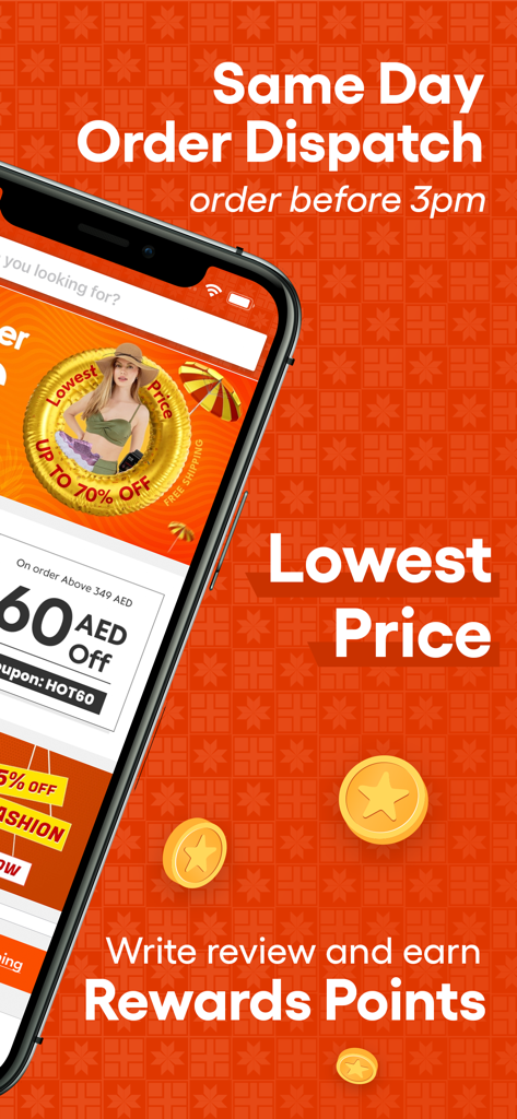 DODuae Women's Online Shopping - DODuae app interface highlighting discounts same day dispatch and rewards points