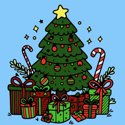 christmas tree with presents under it