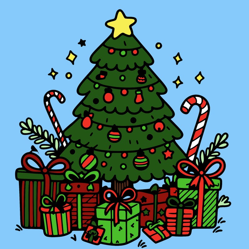 christmas tree with presents under it