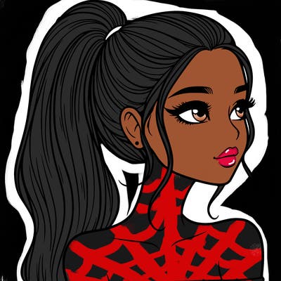 a beautiful and realistic girl with a high pony tail