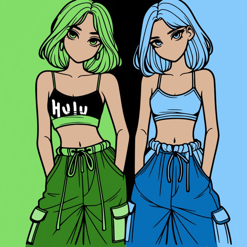 two girls with crop top with baggy pants