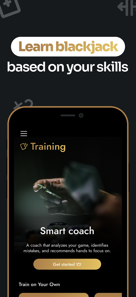 Blackjack Apprenticeship BJ 21 - スキルベースの学習とゲーム分析のためのスマートコーチ機能を備えたブラックジャック トレーニングアプリのインターフェース