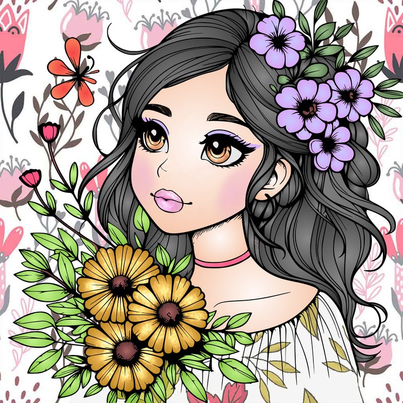 realistic girl with flowers