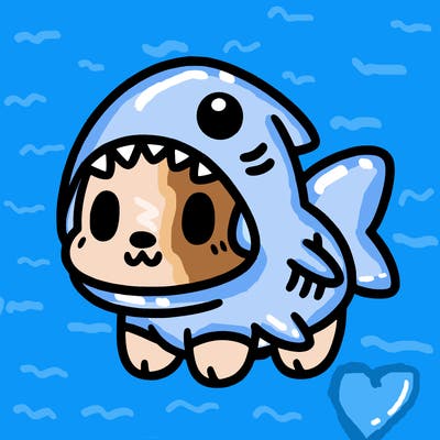 cute dog wearing a shark costume