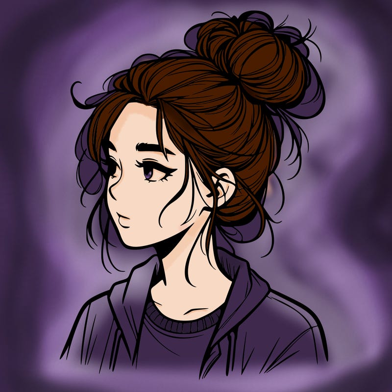 realistic teenage girl with a messy bun