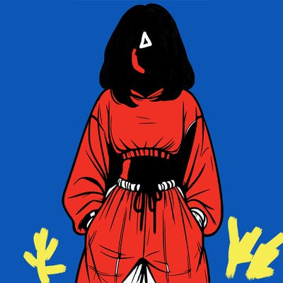 realistic girl faceless with baggy pants and a crop top