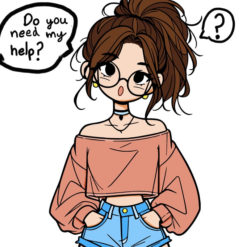 girl with a messy ponytail glasses a baggy crop top and jean shorts