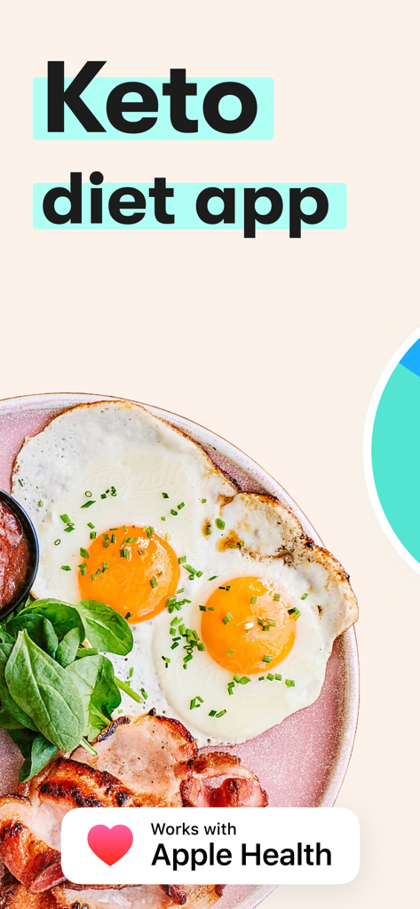 Keto Diet App － Carb Tracker - Keto-Diät-App-Oberfläche mit einem Keto-Frühstück und dem Apple Health-Logo.