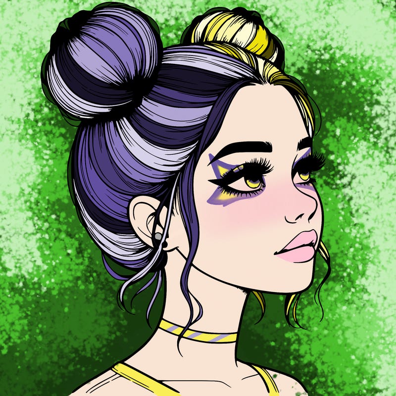 realistic girl with buns on the top of her head