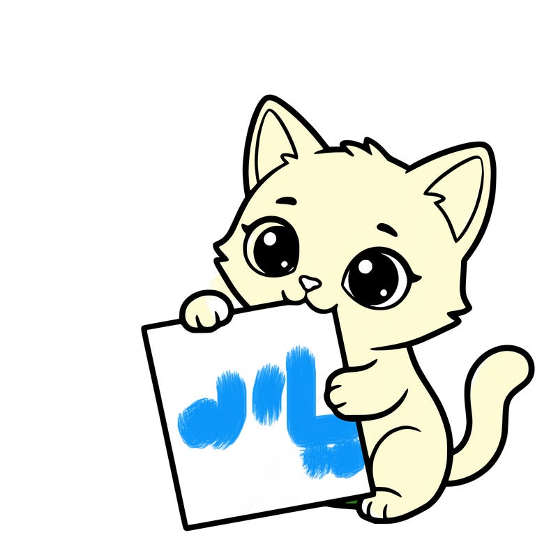 a small cat with a blank sheet of paper in its hand. the cat is sooooooo cute!