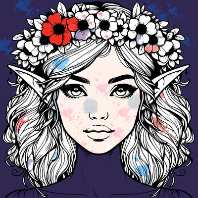 realistic female elf with flower crown