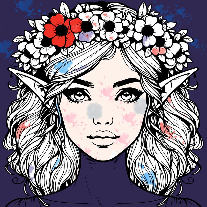 realistic female elf with flower crown