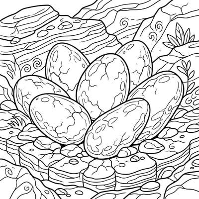 Unearth a fascinating prehistoric scene with our Elongated Dinosaur Eggs coloring page, perfect for dinosaur enthusiasts of all ages. Delve into the intricate details of ancient fossils and rocky landscapes, ready for your creative touch.