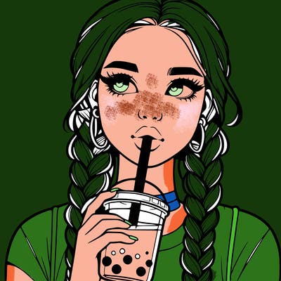 realistic girl with braided hair drinking boba