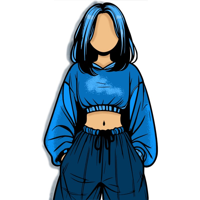 realistic girl faceless with baggy pants and a crop top